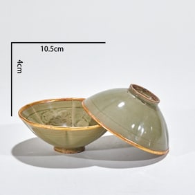 A Pair of Northern Song Yaozhou Kiln Carved Bowls with Melon & Butterfly Motifs