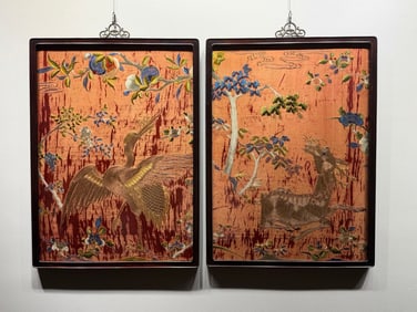 Mid-Qing Dynasty Su Embroidery  Crane and Deer in Spring