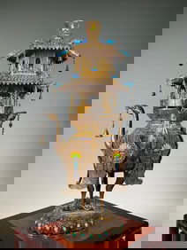 Gilt Silver Filigree Incense Burner in Crane Shape with Cloisonné Enamel Decoration