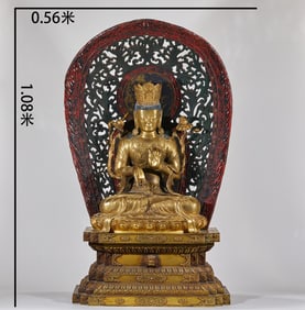Qing Dynasty Gilt Manjushri Statue with Flaming Aureole