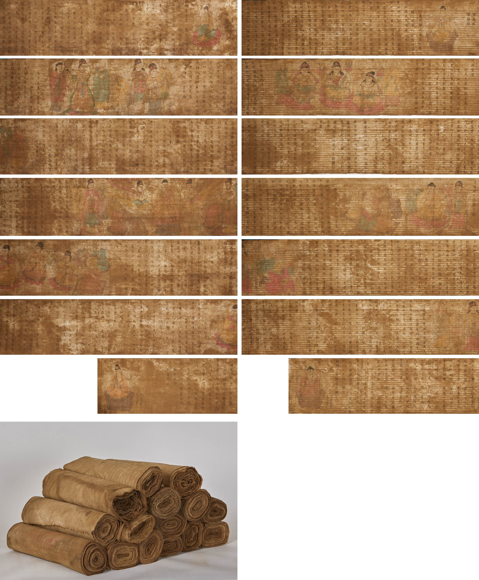 The Surangama Sutra , 15 Volumes Handwritten on Linen Cloth with Bilingual Annotations, Dated the: The Surangama Sutra (15 Volumes), Handwritten Bilingual Version on Linen Cloth, Dated the 9th Year of Da’an Reign Written on linen cloth with handwritten text of The Surangama Sutra —a core Buddhi