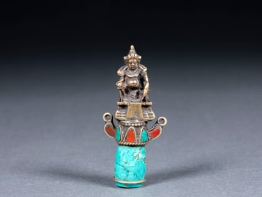 Turquoise-Inlaid God of Wealth Pendant