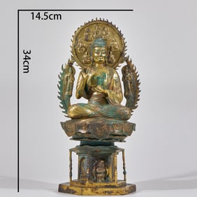Tang Dynasty Gilt Medicine Buddha Statue with Flaming Aureole