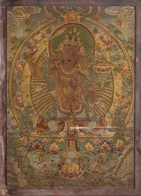 Pre-Ming Kesi Silk Hanging Screen with Sword-Holding Manjushri Motif