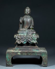 Pre-Ming Bronze Seated Sakyamuni Buddha Statue