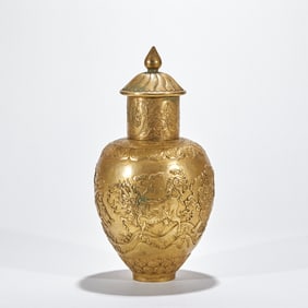 Gilt Bronze Lidded Vase with Auspicious Beast Motifs