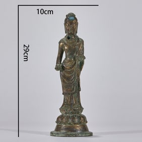 Gilt Bronze Bodhisattva Statue Holding Alms Bowl