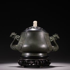 Bronze Incense Burner with Double Phoenix Handles