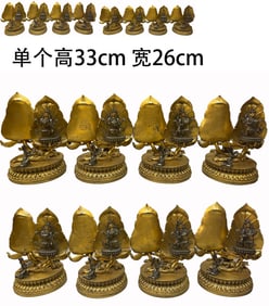 A Set of 8 Ming Yongle Reign Gilt Bronze Parnashavari Buddha Statues with Silver Bodies and Leaf