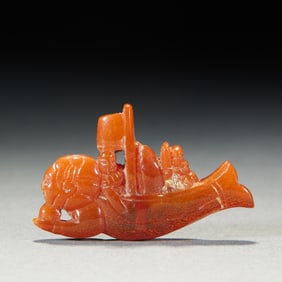 Amber Carving: Figures on a Boat