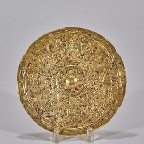 Tang Dynasty Gilt Silver Bronze Mirror with Figure Story Motifs