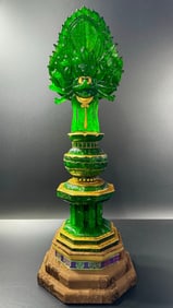 Gilt Inlaid High-Ice Jadeite Statue of Thousand-Armed Guanyin