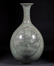 Goryeo Celadon Pear-Shaped Vase with Phoenix Motif