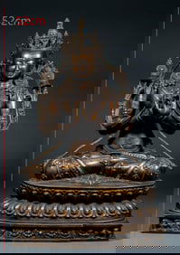 Bronze Seated Tara Statue with Gem Inlay