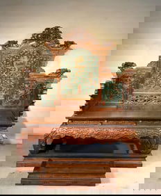 Huanghuali Wood Throne with Polychrome Inlay and Jasper Inlay