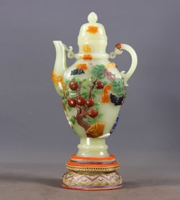 Hetian Jade Eight Treasures Inlaid Ewer