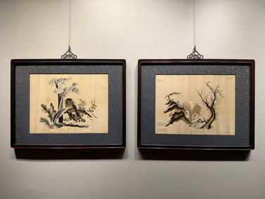 Qing Dynasty Su Embroidery Panels with "Peaceful Elephant" and "Big Lion with Small Lion" Motifs
