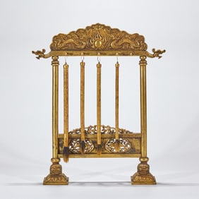 Gilt Bronze Brush Rest with Dragon Playing with Pearl Motif