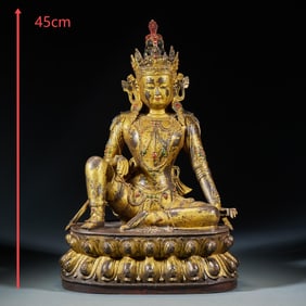 Gilt-Lacquered Bronze Guanyin Bodhisattva Statue