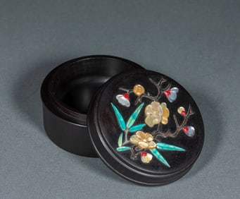 Small-Leaf Red Sandalwood Cosmetic Box Inlaid with Blossoming Fortune Motif