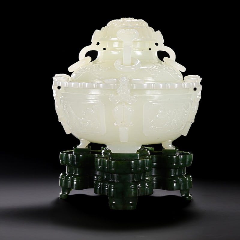White Hetian Jade Censer with Spinach Green Jade Base (1 of 12)