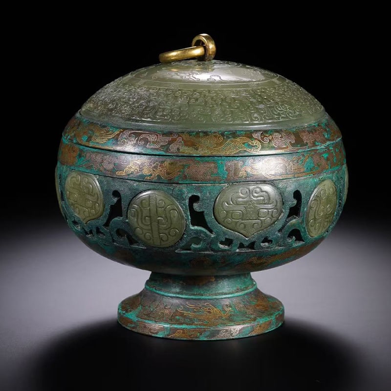 Gold and Silver Inlaid (Cuo Jin Yin) Censer with Jade Inlay (1 of 14)