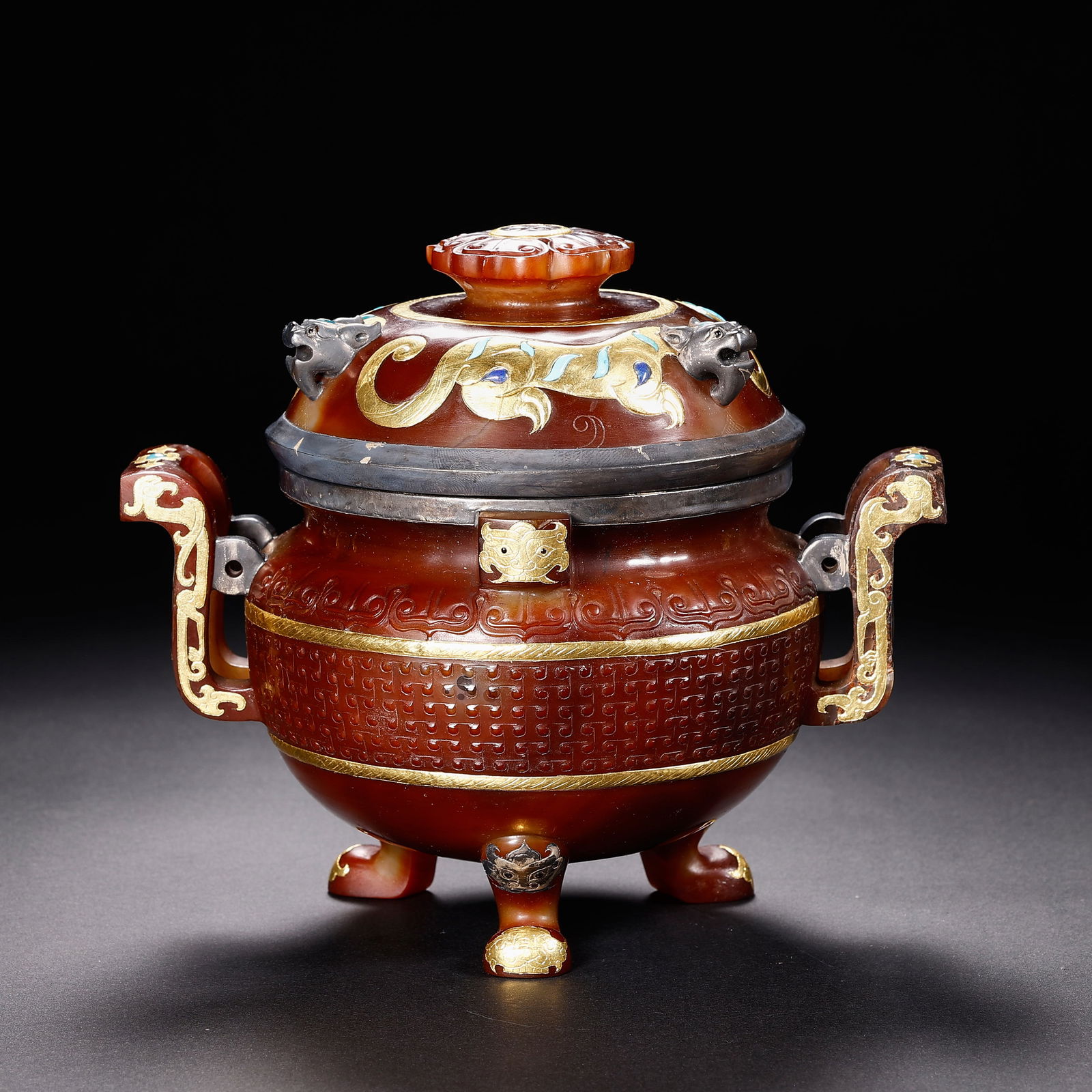 Pre-Ming Dynasty Agate Censer with Gold Traces (Miao Jin) (1 of 11)