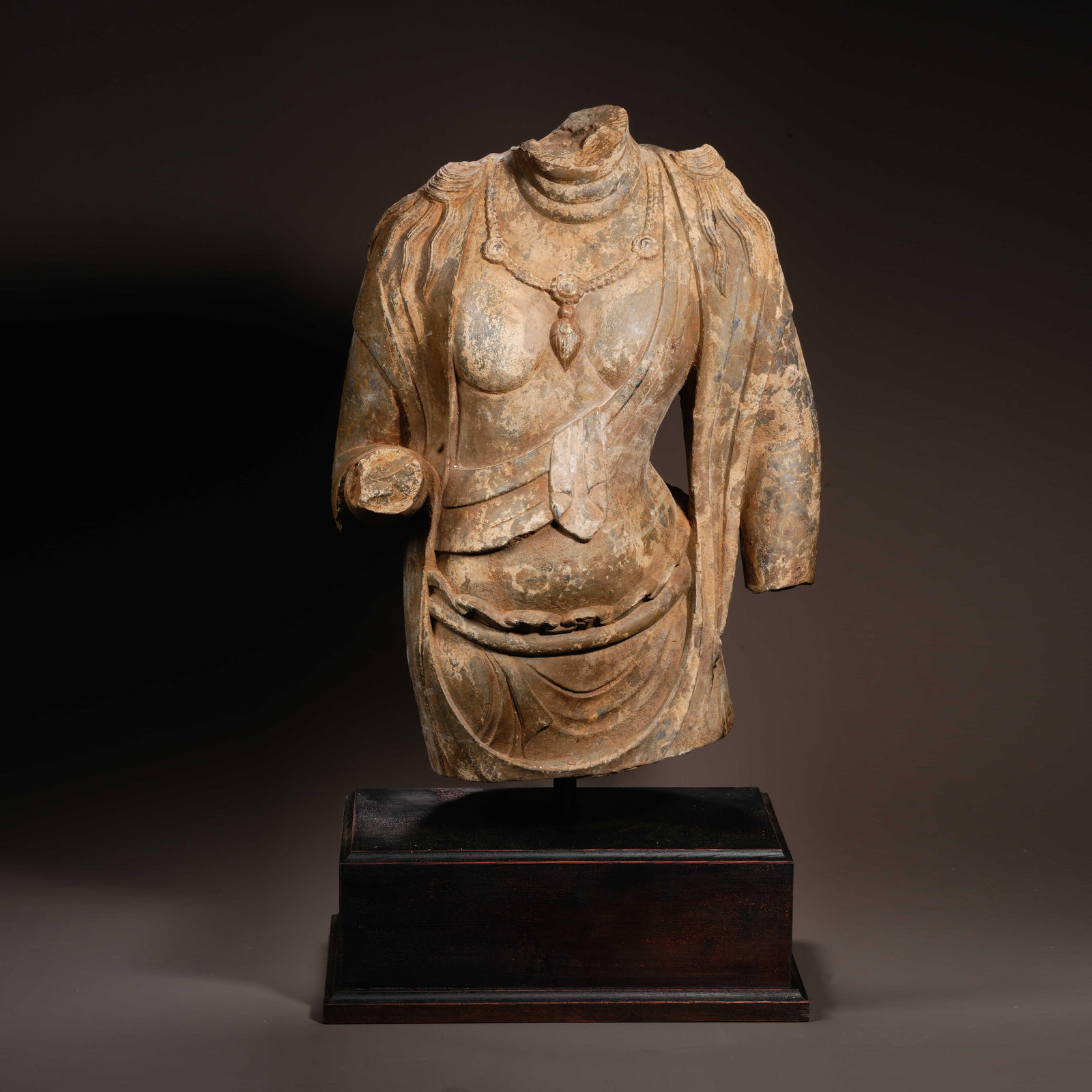 Pre-Ming Dynasty Grey Stone Buddha Statue Fragment (Body) (1 of 11)