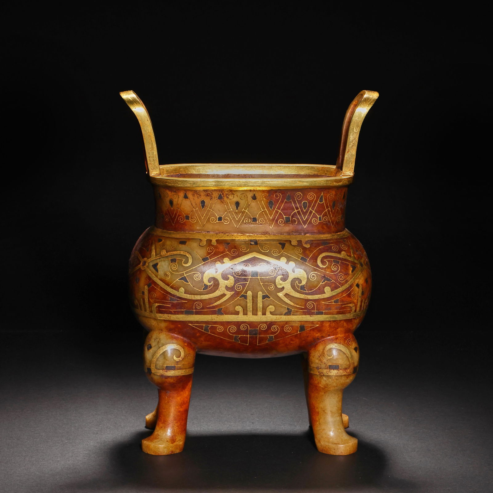 Pre-Ming Dynasty Hetian Jade Ding-Style Censer with Gold Traces (1 of 7)
