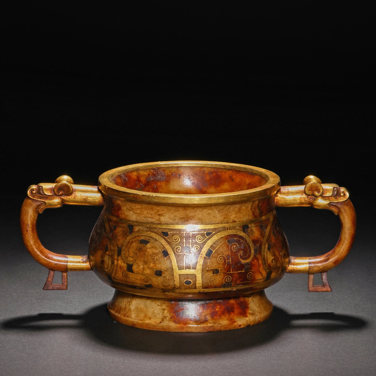 Pre-Ming Dynasty Hetian Jade Censer with Double Ears and Gold Traces (1 of 11)