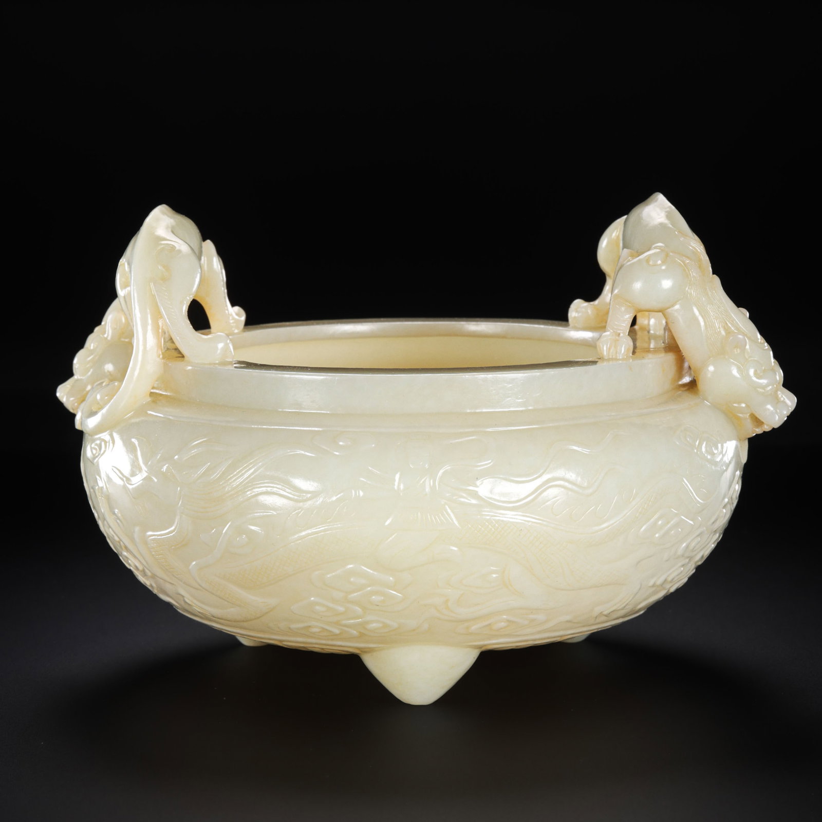 Qing Dynasty White Hetian Jade Tripod Censer with Dragon Motif and Beast Handles (1 of 12)