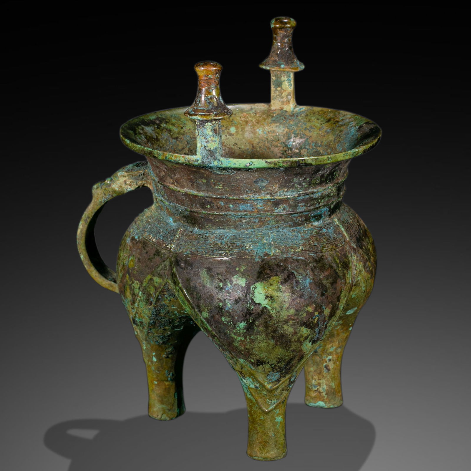 Pre-Ming Dynasty Bronze Tripod Jue (Ritual Wine Cup) (1 of 9)