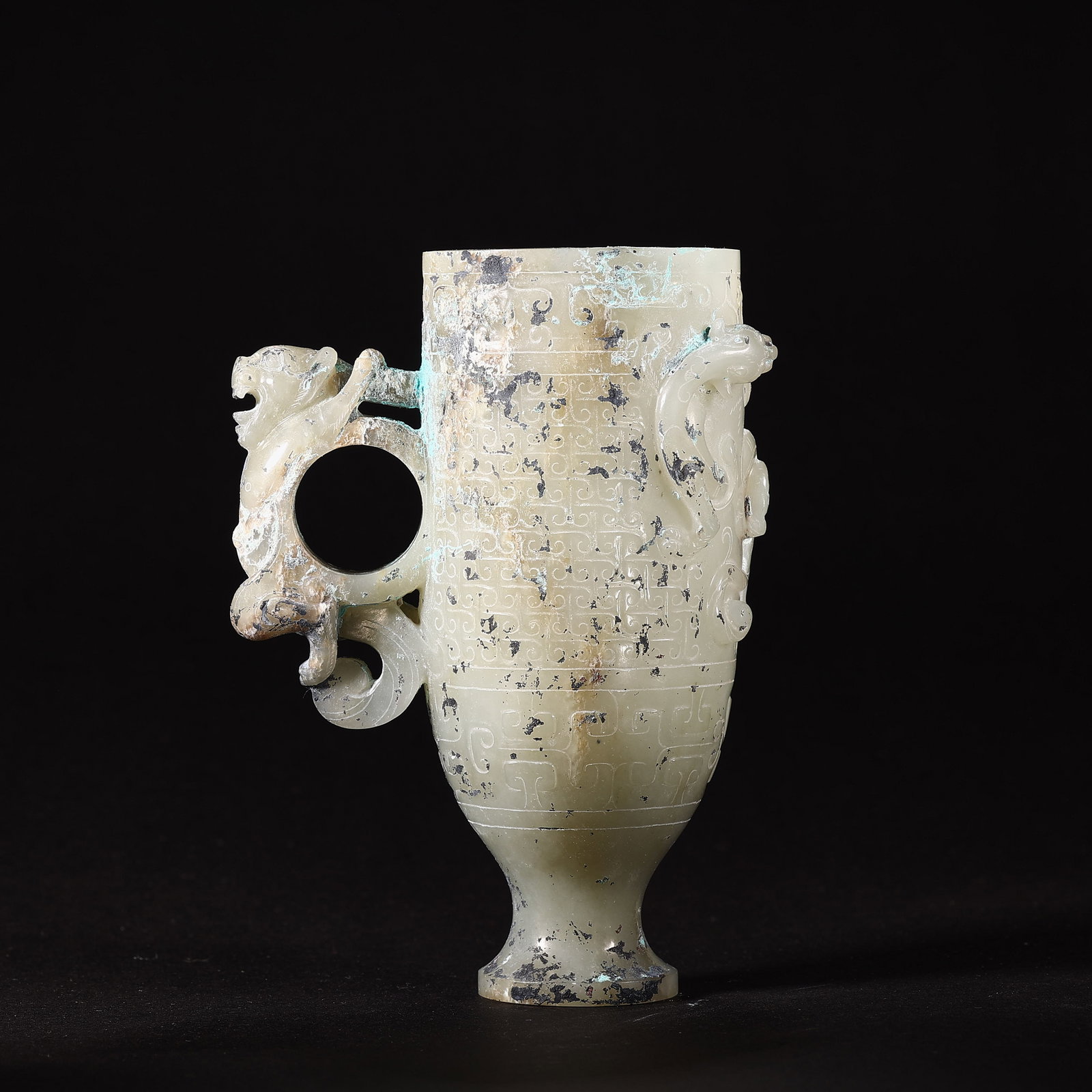 Pre-Ming Dynasty Hetian Jade Ewer with Interlocking Chi Dragon Motif (1 of 9)