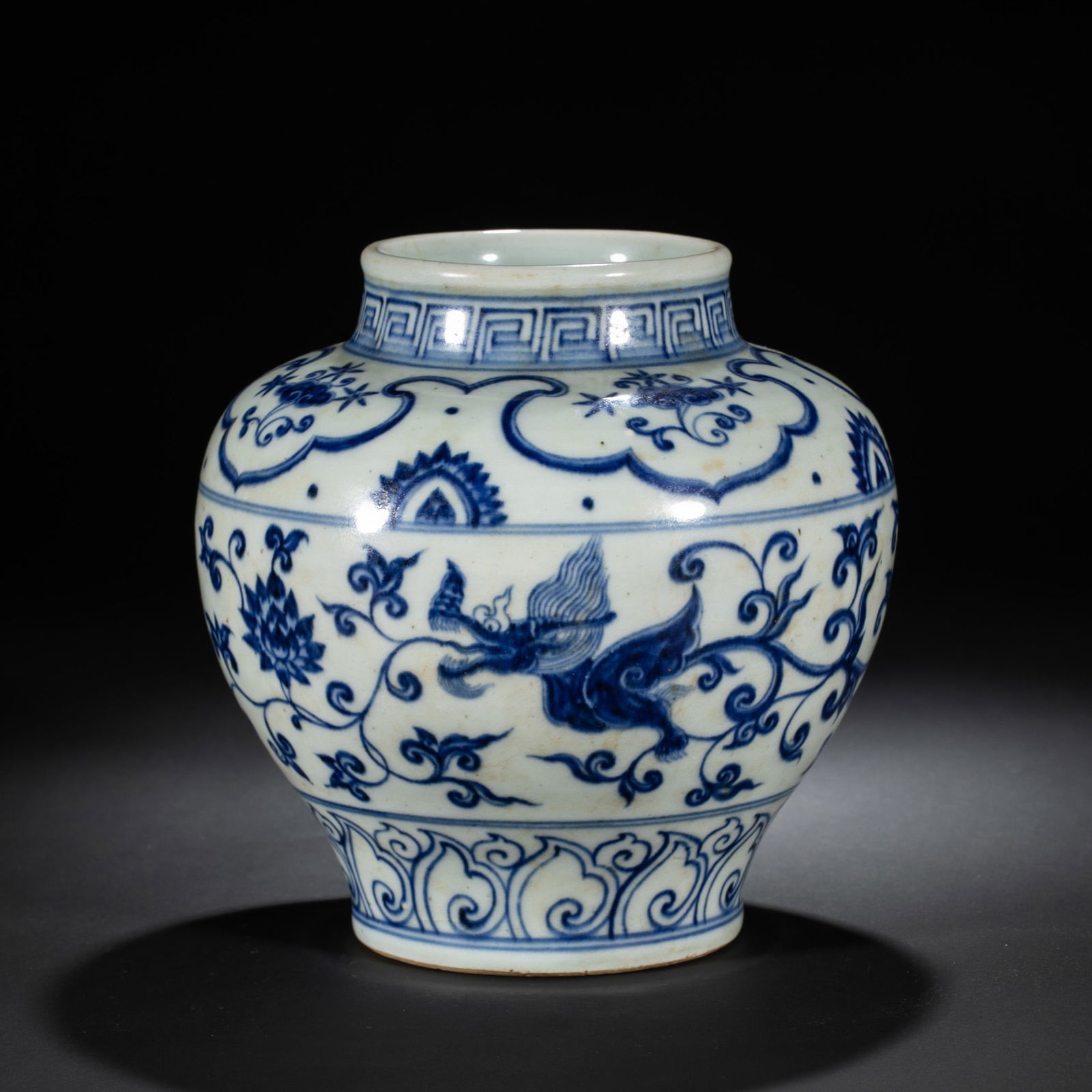 Xuande Blue and White Jar with Interlocking Scroll and Dragon Motifs (1 of 7)