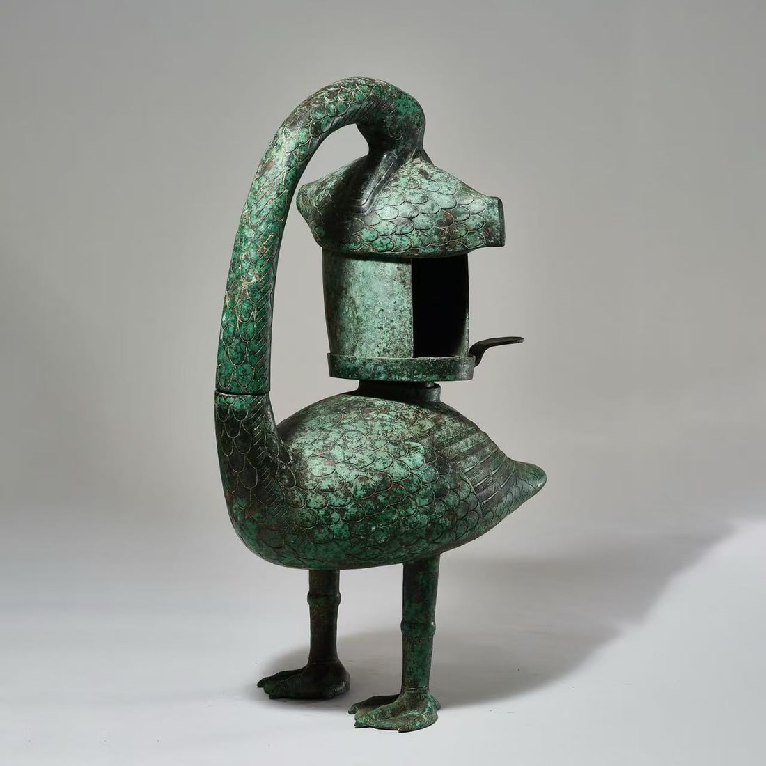 Pre-Ming Dynasty Bronze "Wild Goose and Fish" Lamp (1 of 9)