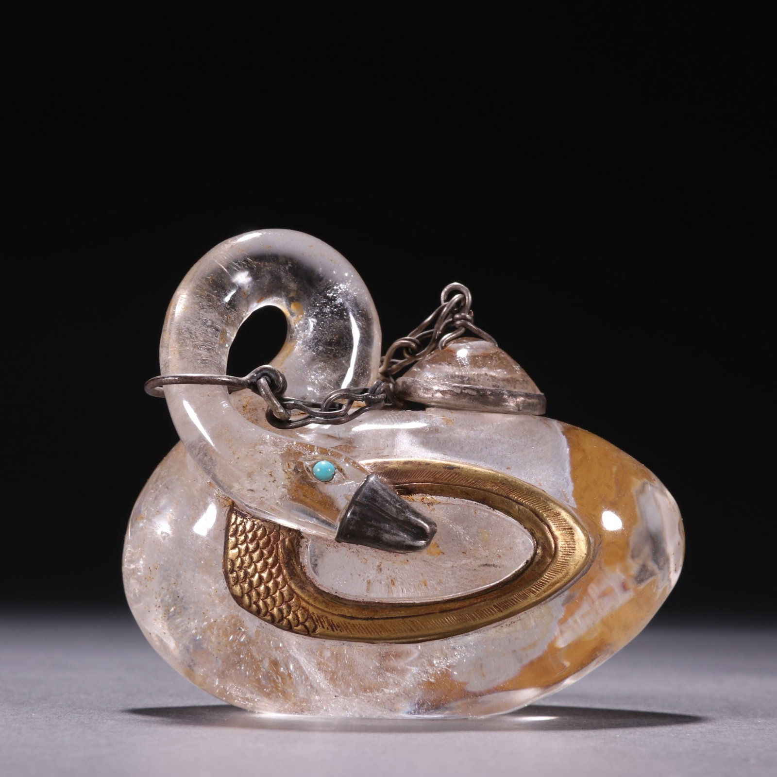 Rock Crystal Water Pot in the Shape of a Goose, Wrapped in Silver and Gilt (1 of 8)