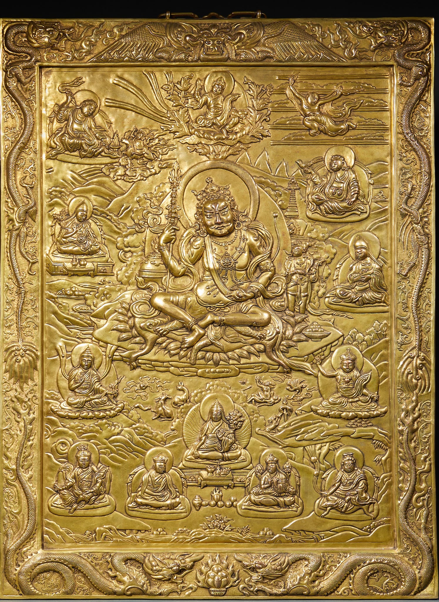 Gilt Bronze Thangka of Yellow Jambhala (God of Wealth) (1 of 7)