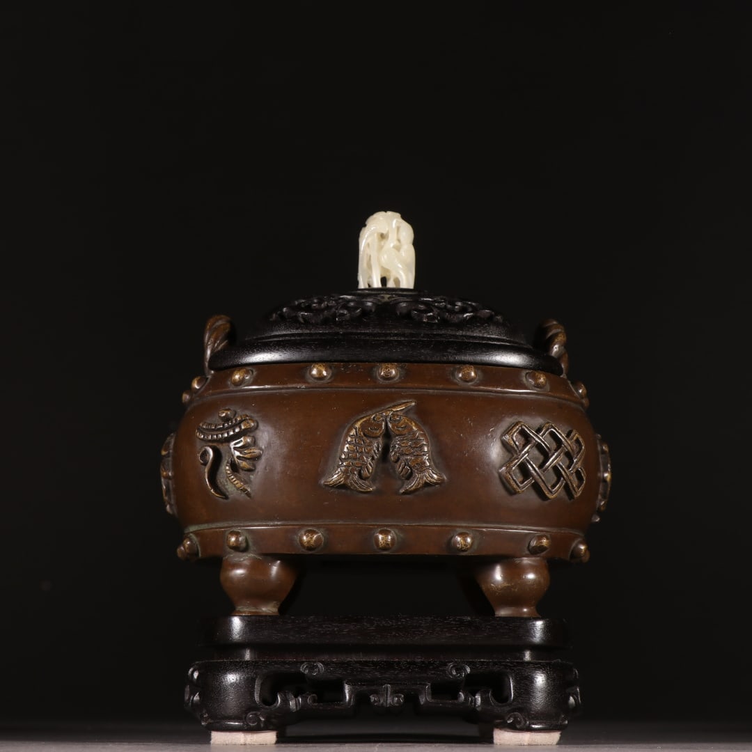 Bronze Body Incense Burner with Eight Treasures Motif (1 of 9)