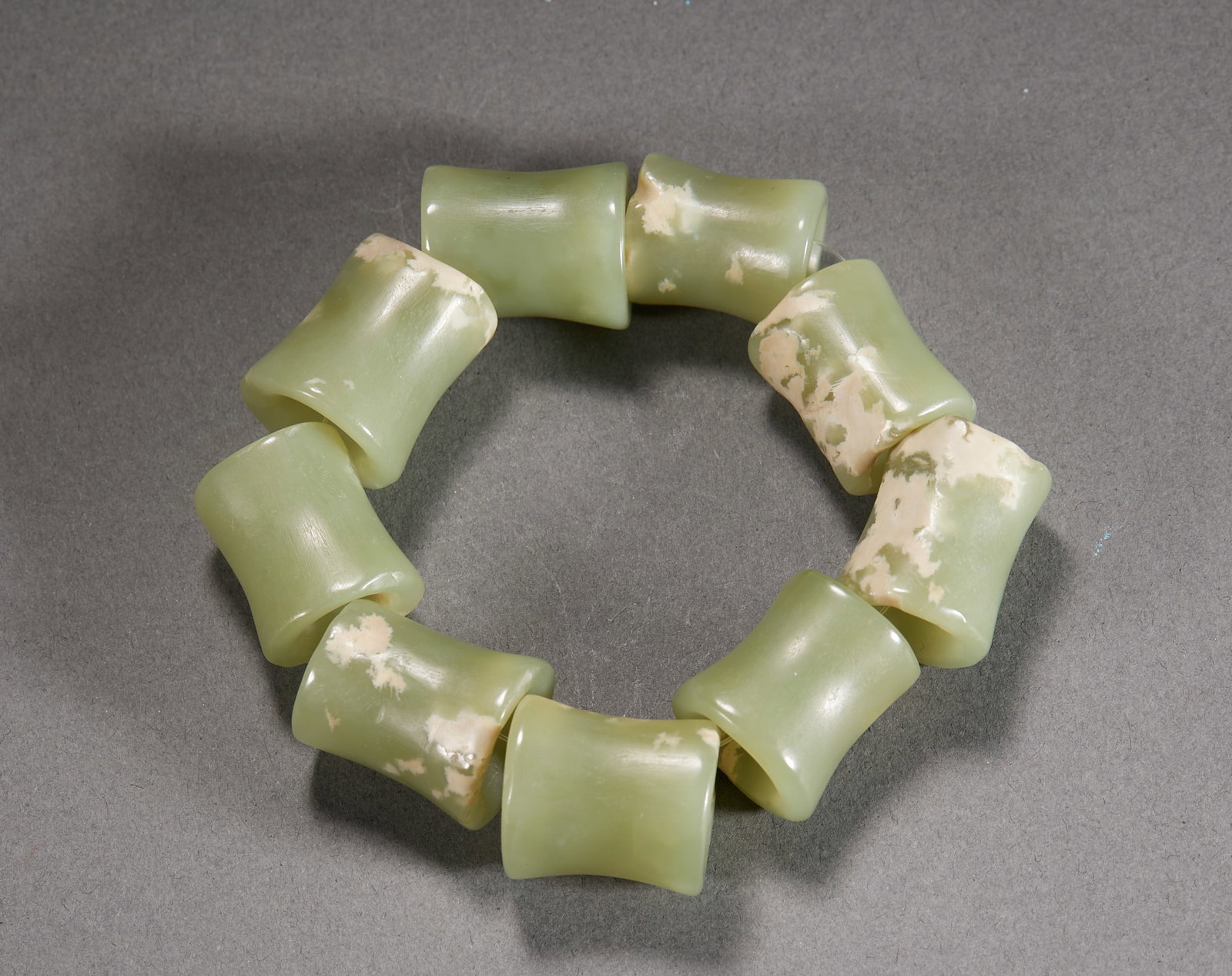 Set of Nine Jade Bracelets with Bamboo Joint Patterns (1 of 4)