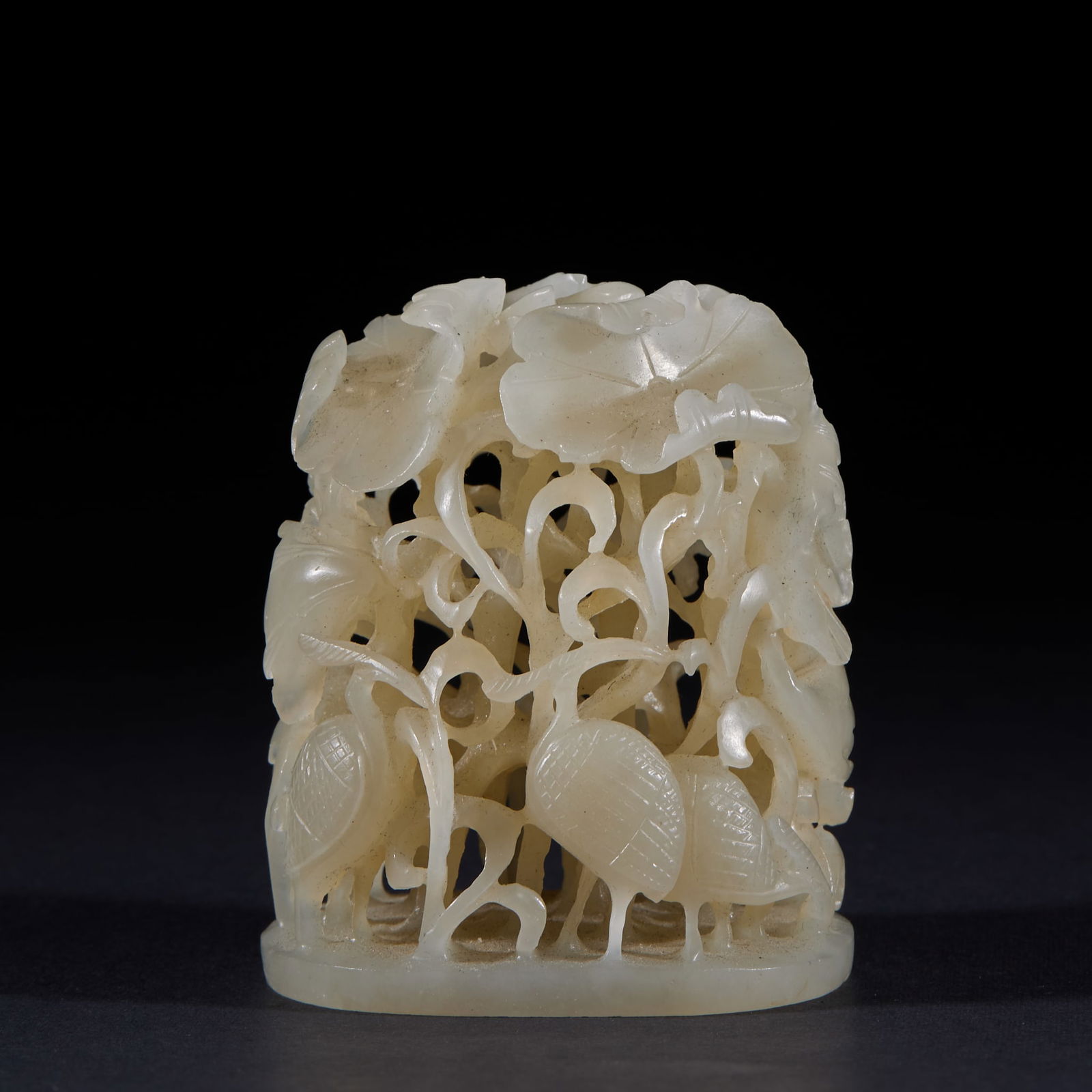 Hetian Jade Censer Finial of “Success in Imperial Examinations: Hetian Jade Censer Finial of "Success in Imperial Examinations": Material is Hetian jade, carved with egret and lotus leaf patterns (meaning "success in imperial examinations") via openwork and round