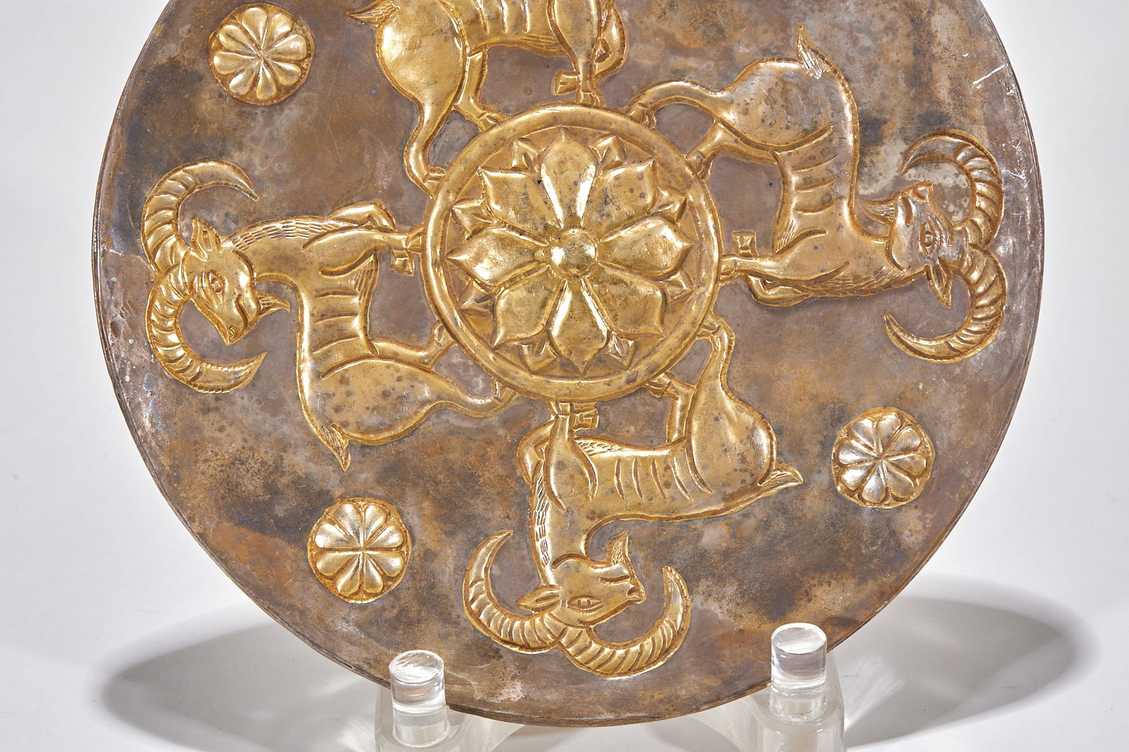 Gilt Silver Plate with Chiseled Ram Patterns - 3