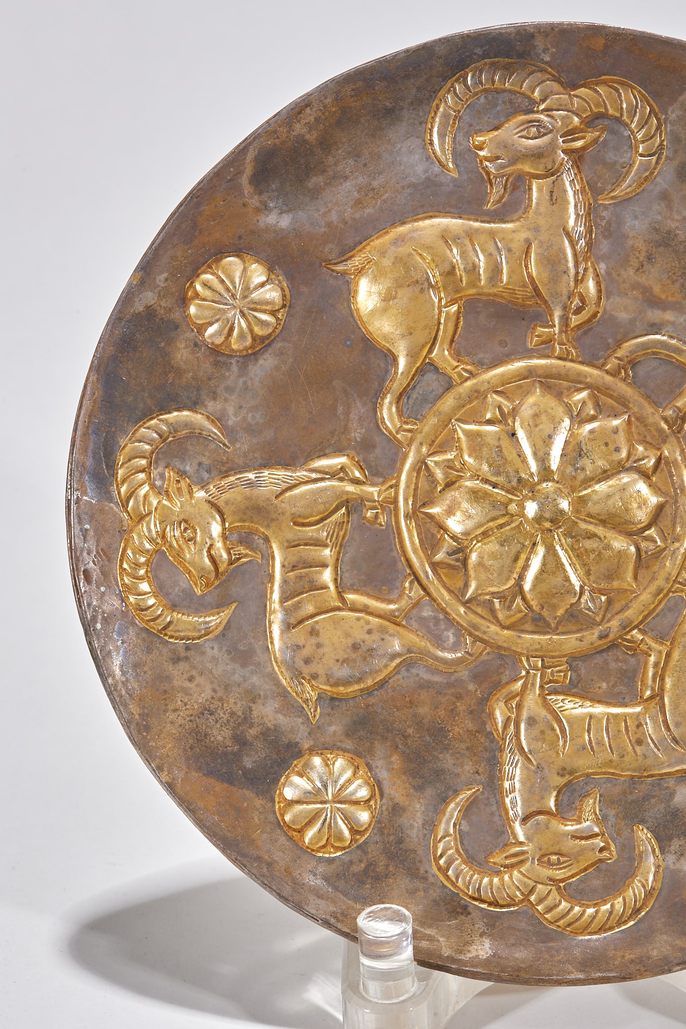 Gilt Silver Plate with Chiseled Ram Patterns - 4