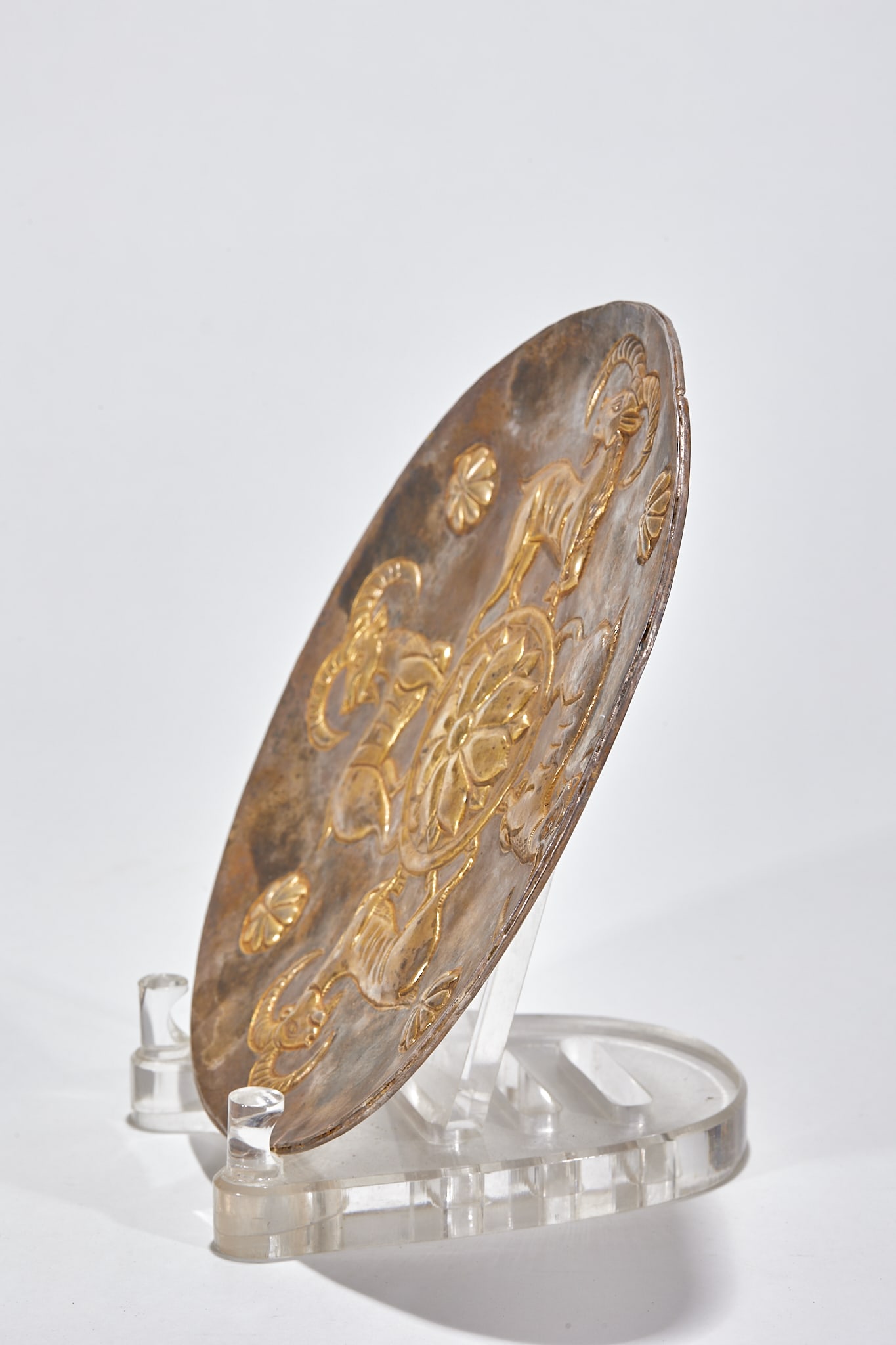 Gilt Silver Plate with Chiseled Ram Patterns - 5