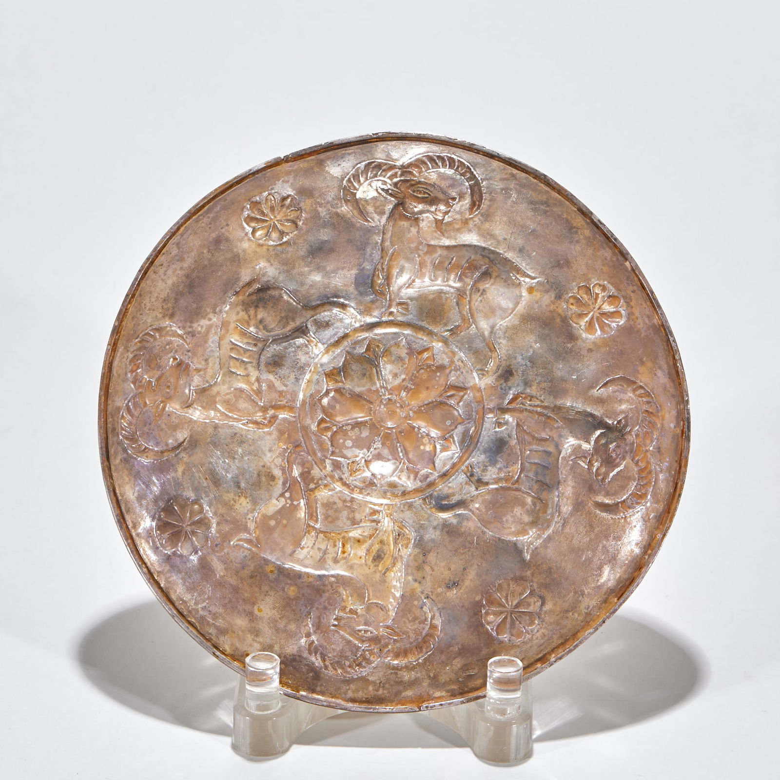 Gilt Silver Plate with Chiseled Ram Patterns - 6