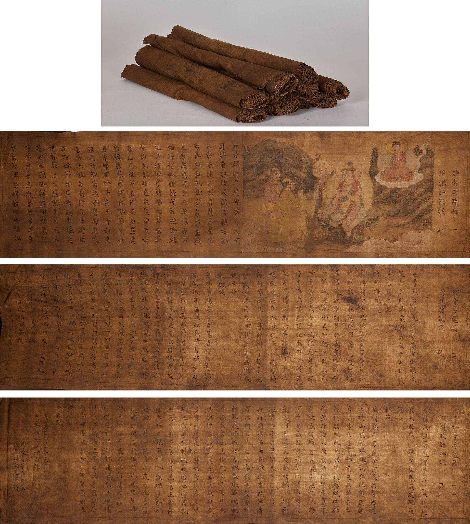 11 Volumes of Bodhisattva Wonderful Sound Sutra , Bilingual Tangut-Chinese on Hemp, 2nd Year of: 11 Volumes of Bodhisattva Wonderful Sound on Hemp Cloth, Bilingual Tangut-Chinese, 2nd Year of Tianqing: Based on hemp cloth, written with Bodhisattva Wonderful Sound in Tangut and Chinese bilingual f