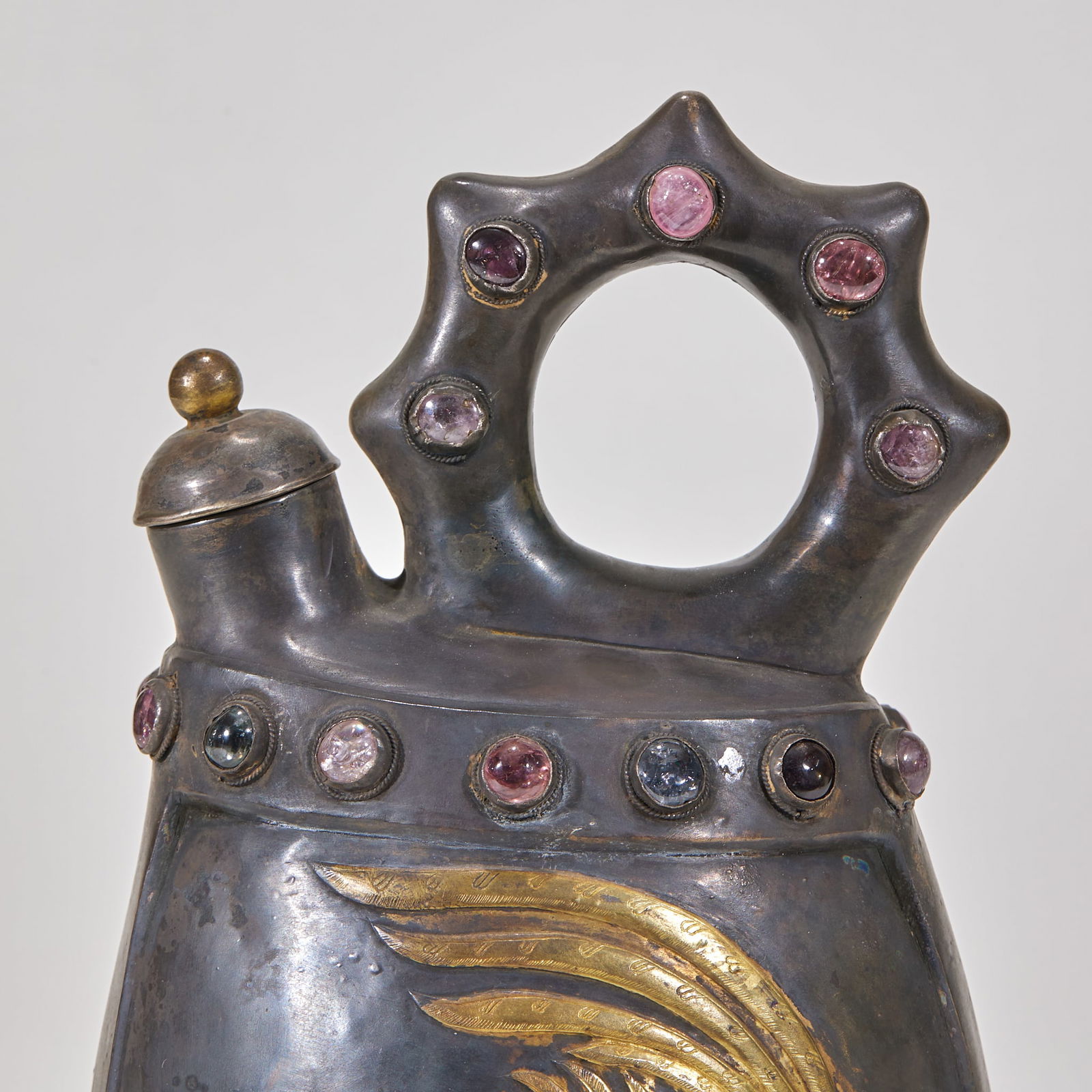 Pre-Ming Gilt Silver Leather-Form Flask with Phoenix Pattern - 3