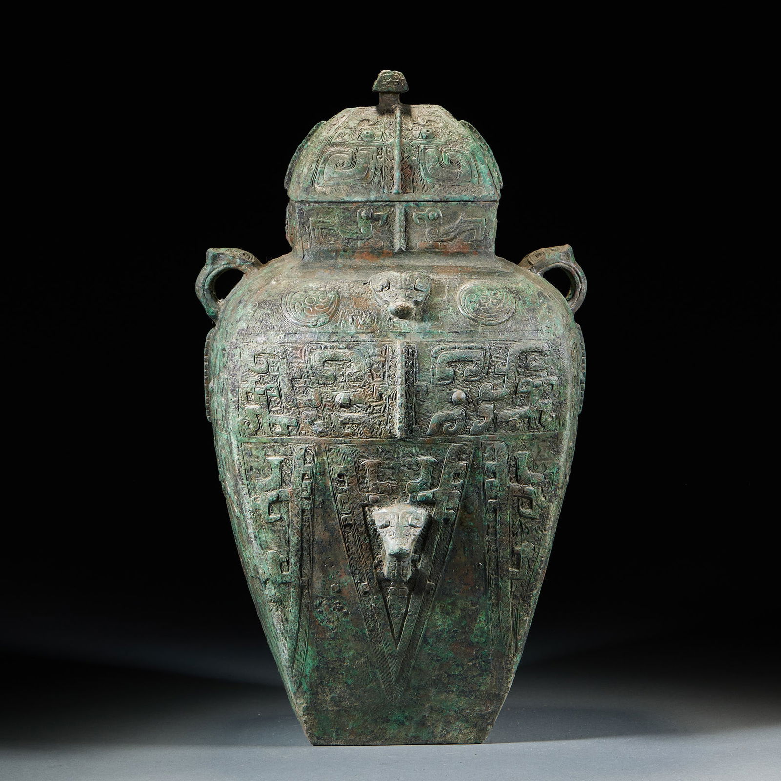 Pre-Ming Bronze Square Lei Vase, Fu Hao Mark (1 of 14)
