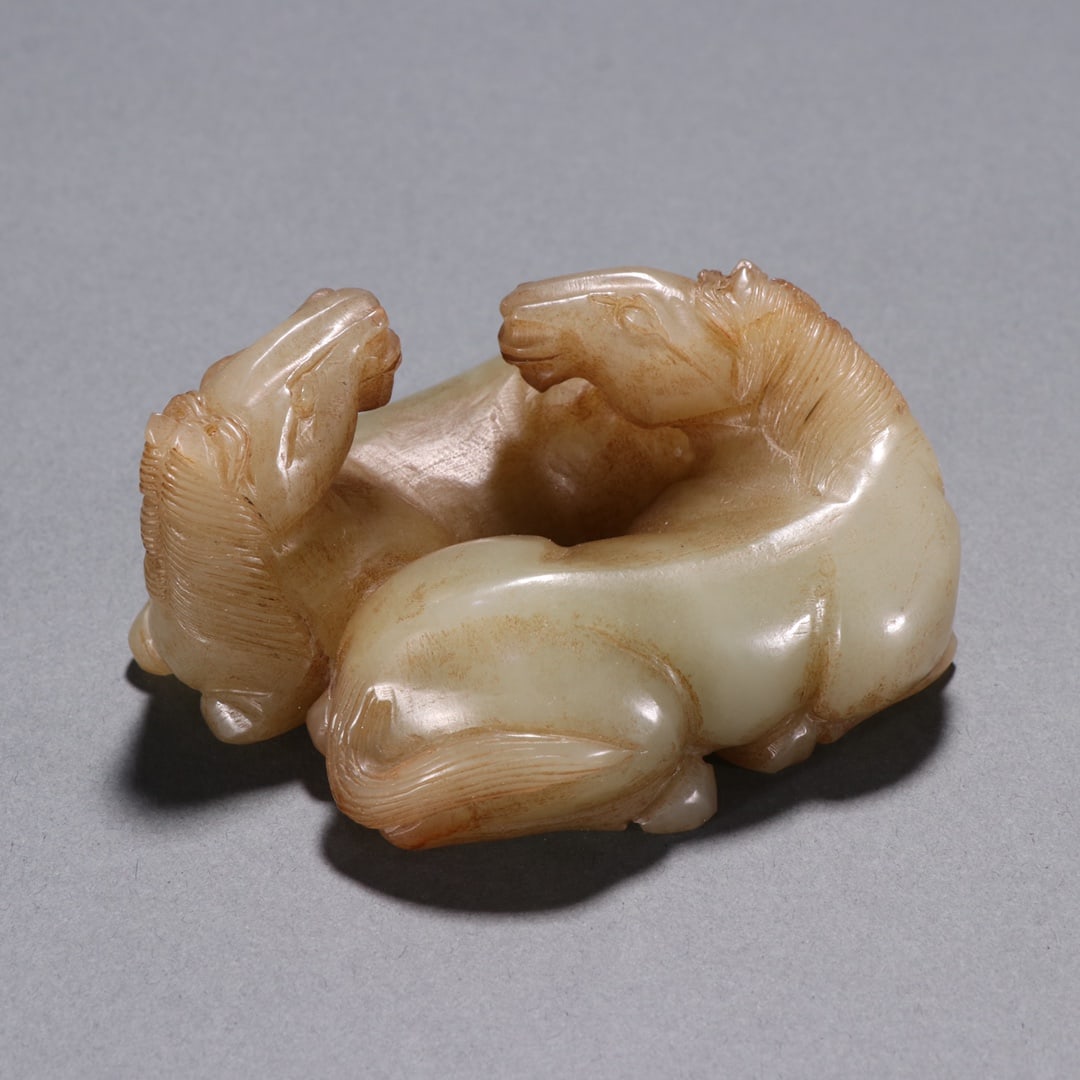 Qing Hetian Jade Double Horse Ornament (1 of 9)