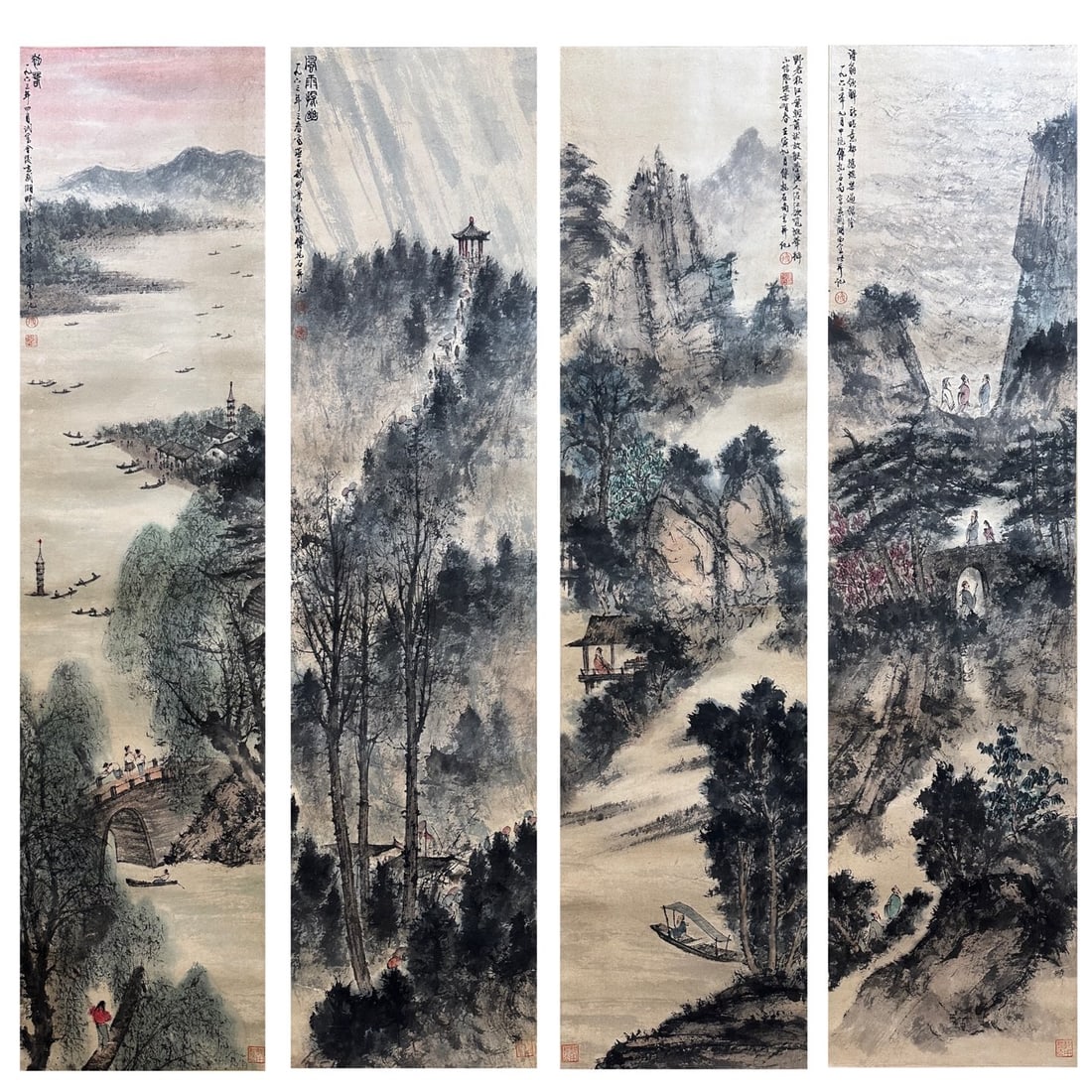 Fu Baoshi, Four-Panel Landscape Screen - 2