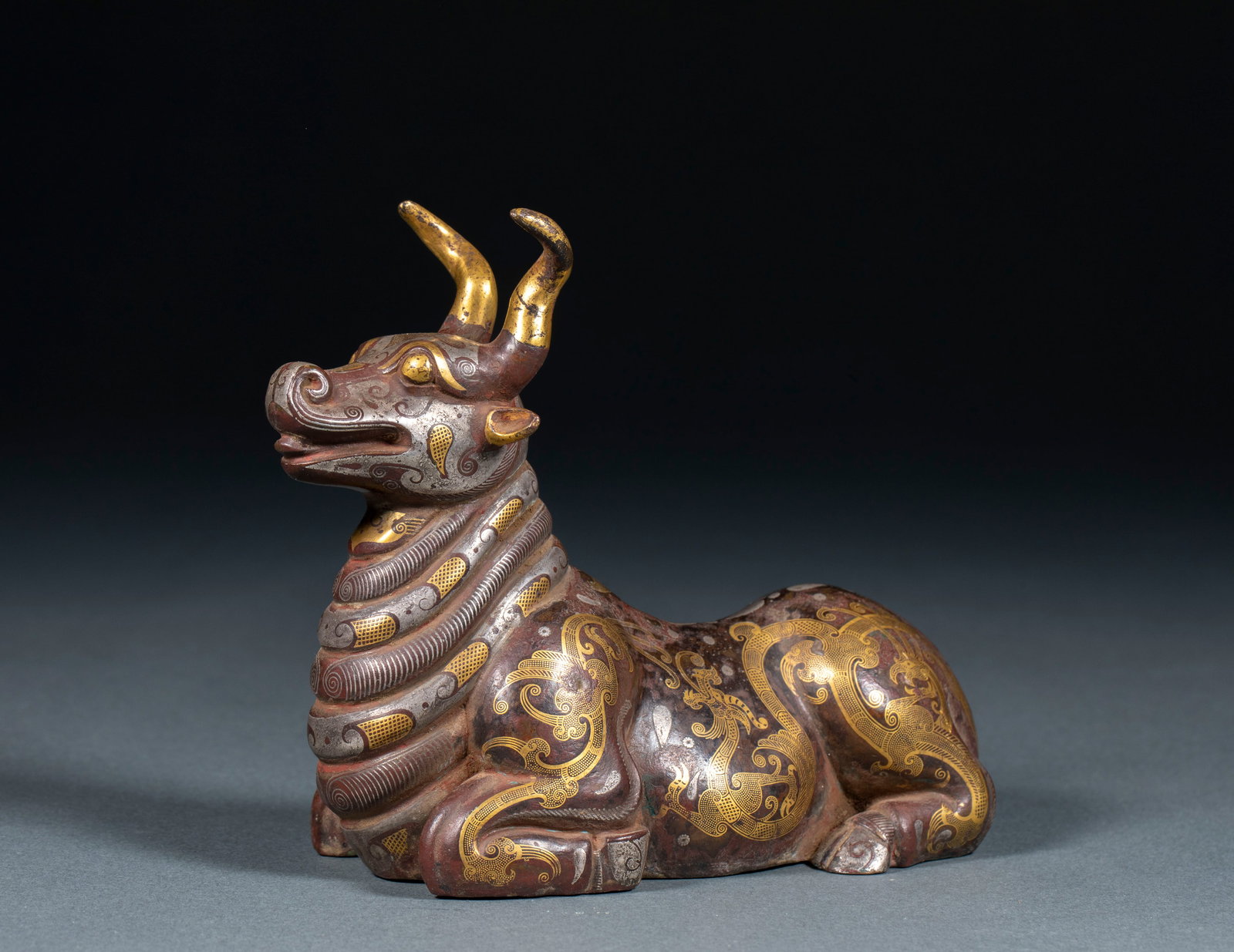 Pre-Ming Gold-Silver Inlaid Ox Power Rising Ornament (1 of 11)